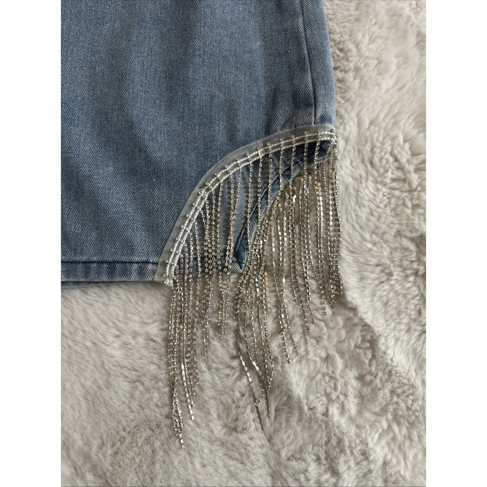 Cloud Ten Denim, Mini Skirt With A‎ Cut-Out, Rhinestone Fringe Embellishment S - Picture 4 of 9